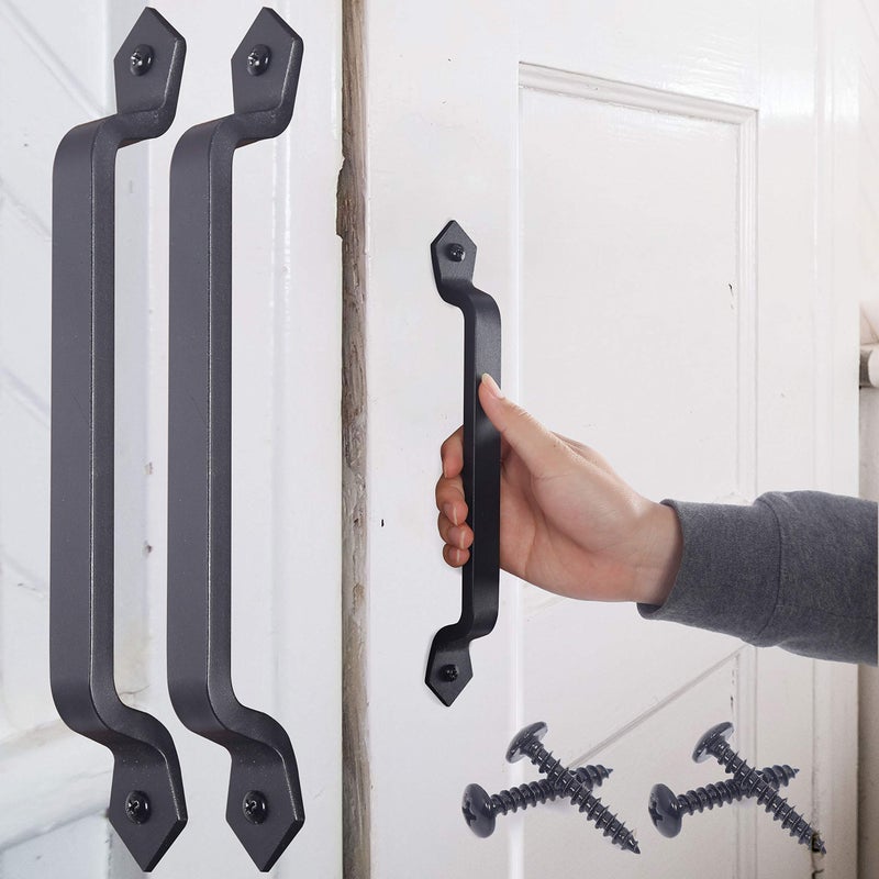WEBI Rustic Gate Handle:11 Inch Cast Iron Sliding Barn Door Handle,Vintage Long Gate Pull Handle Fence Handle for Outdoor,Garage,Interior,Black,2 Packs - Image 1